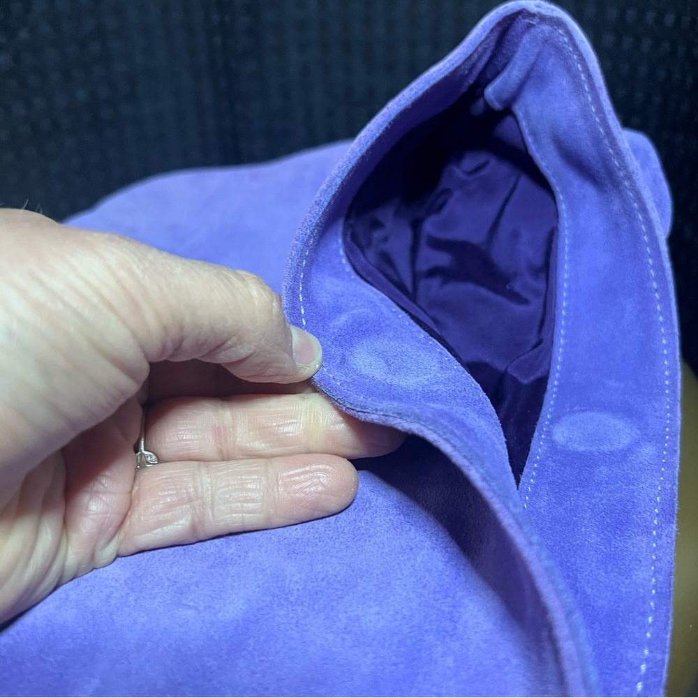 NWOT Lavender Suede Leather Clutch with Floral Accent | Italy - Picture 9 of 16